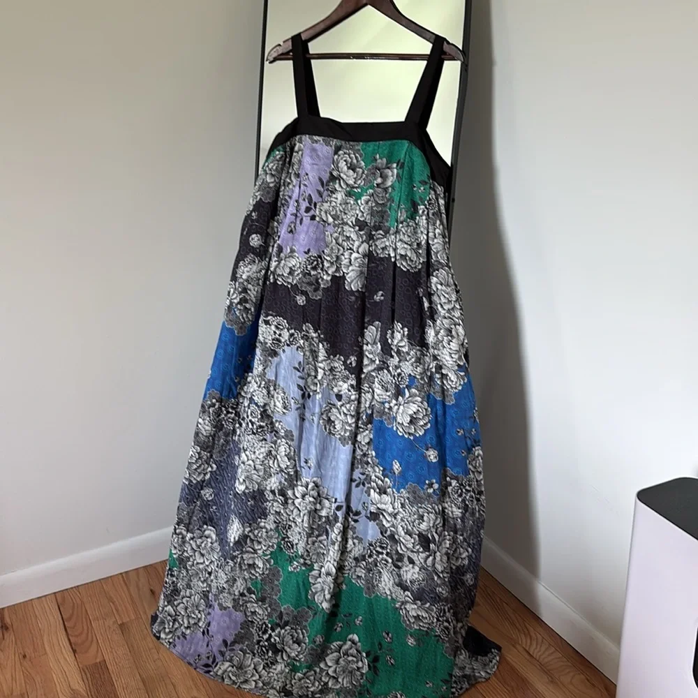 ATSU ANTHROPOLOGIE WOMENS PRINTED MAXI DRESS FLORAL SLEEVLESS SIZE LARGE BLACK - Picture 5 of 10